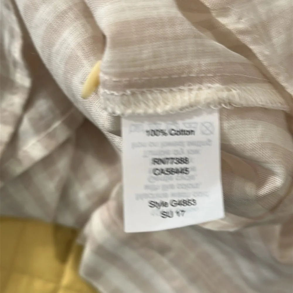 Madewell button front blouse.  Sz M.  Short sleeve.  Cream/khaki stripe. EUC - Picture 3 of 4